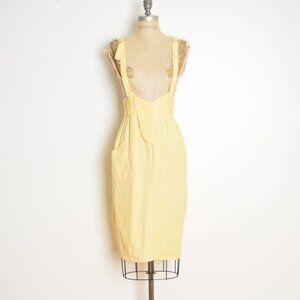 vintage 80s suspender skirt jumper dress yellow cotton overalls midi S